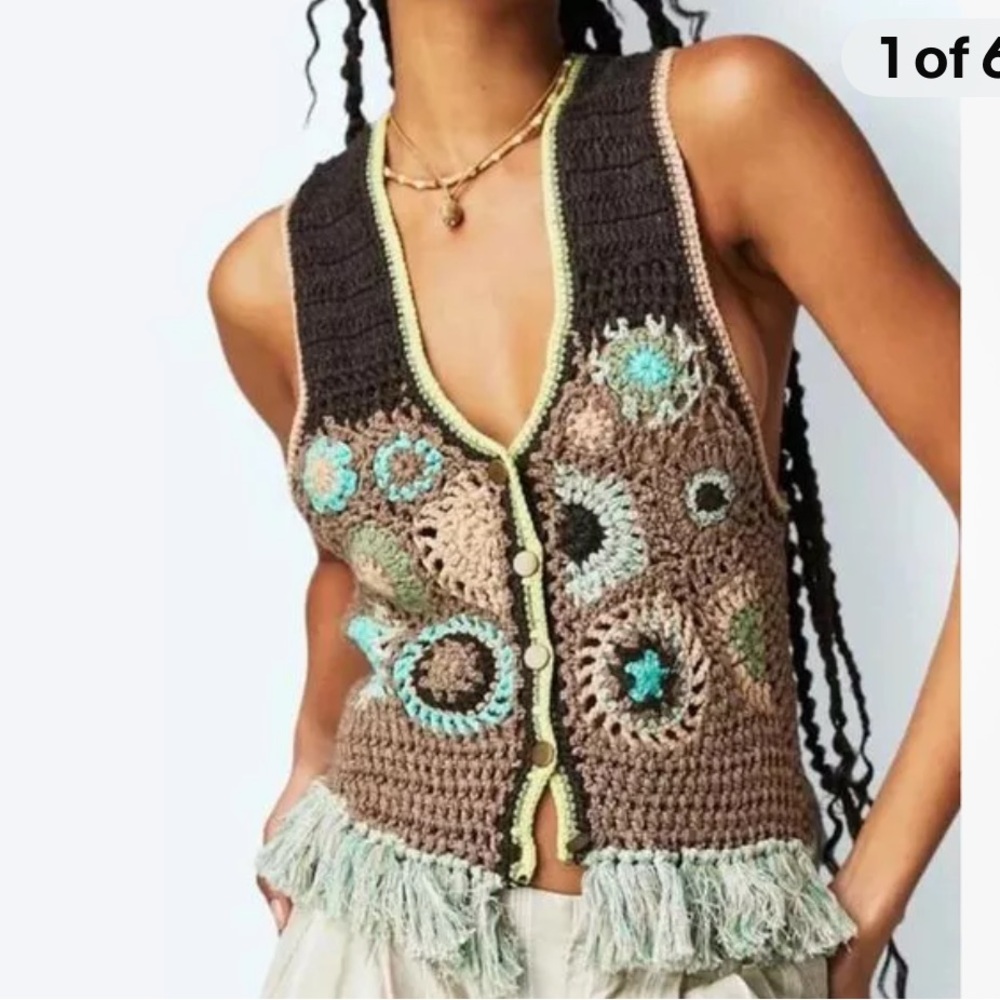 FREE PEOPLE Size Small Multi Color DESERT ROSE‎ CROCHET VEST